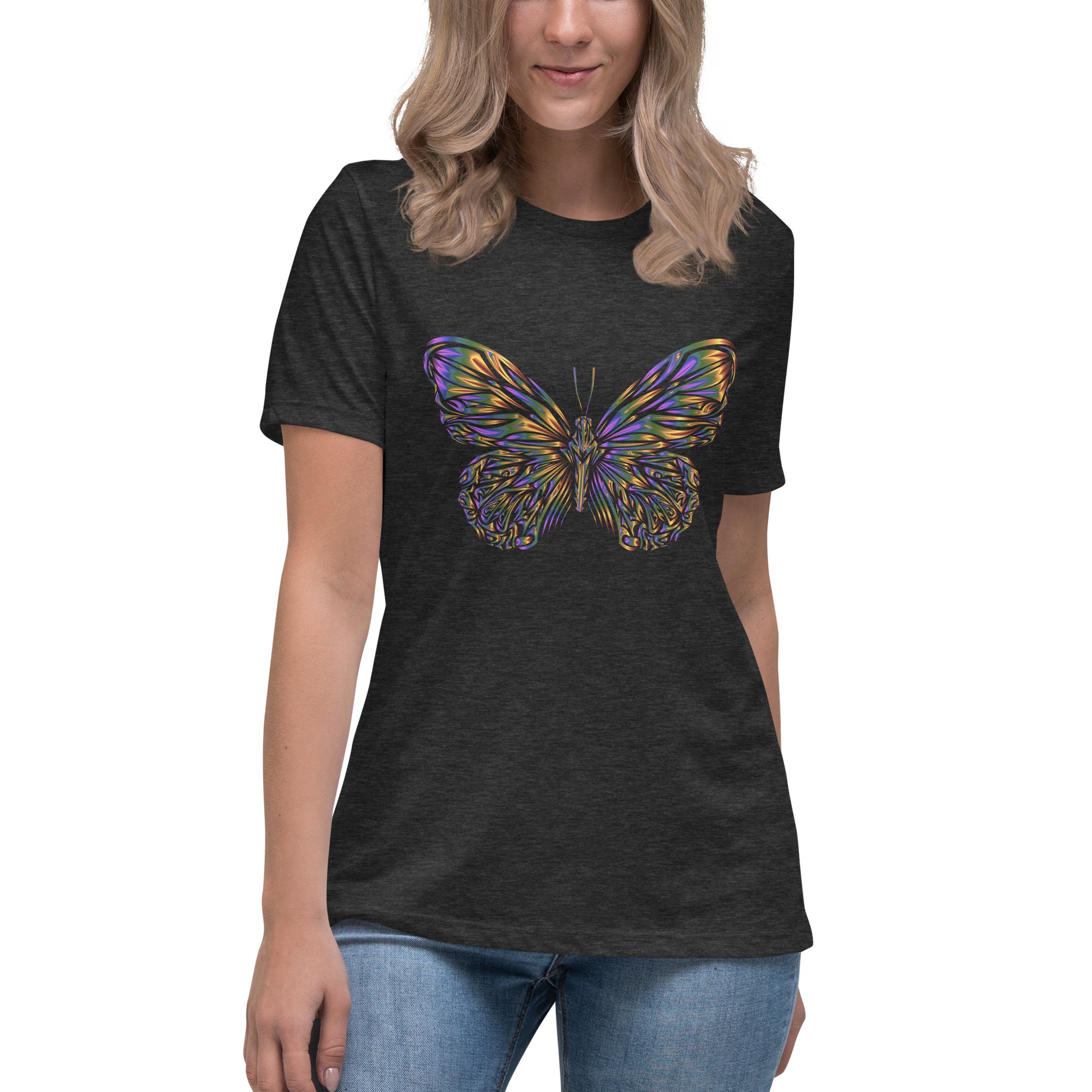 Tee\'s Women\'s Syd T-Shirt Ink – Butterfly Colorful Relaxed